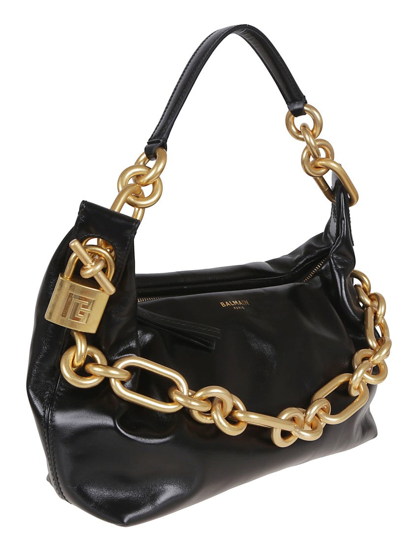 Balmain Medium Calfskin Sync Shoulder Bag With Double Chain Handle
