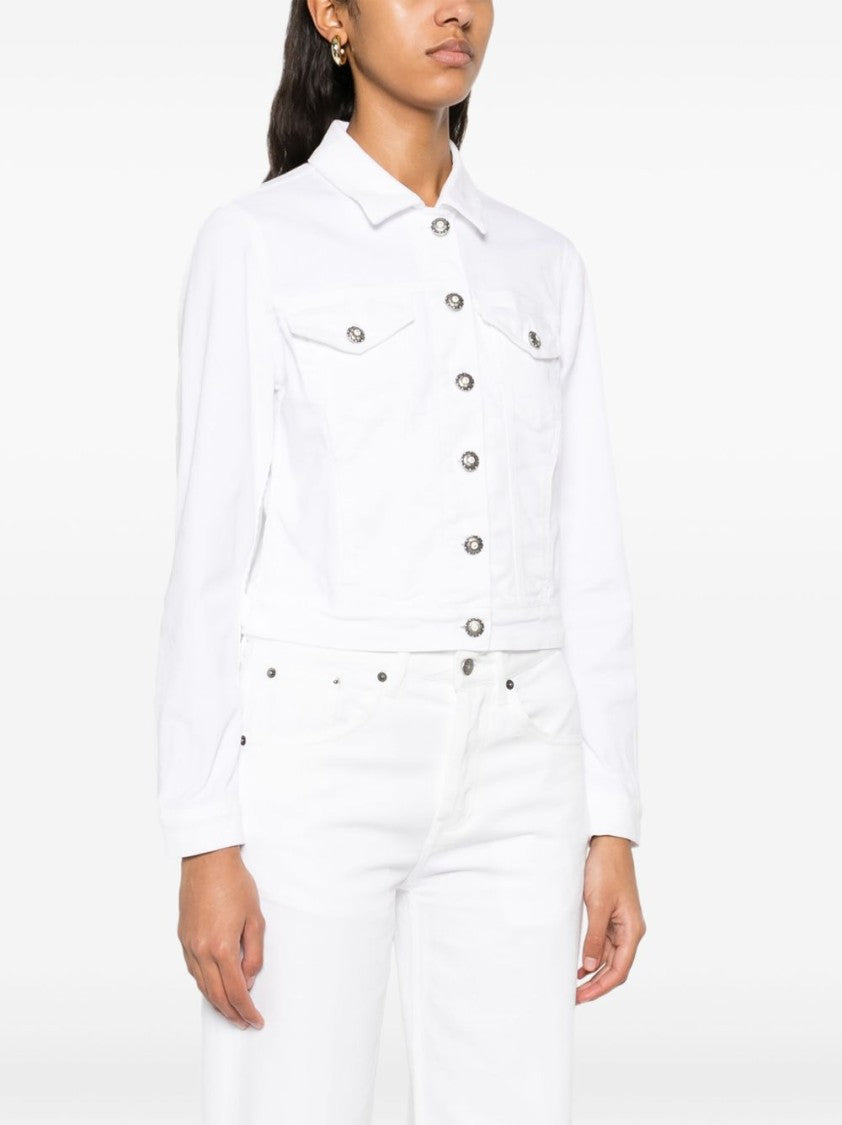Dondup Cropped White Jacket With Classic Front Button Fastening