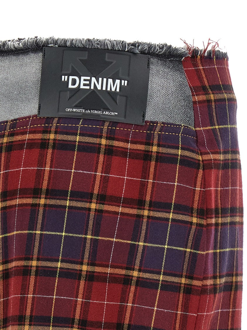 Off-White Patchwork Midi Skirt With Stonewashed Cotton Front
