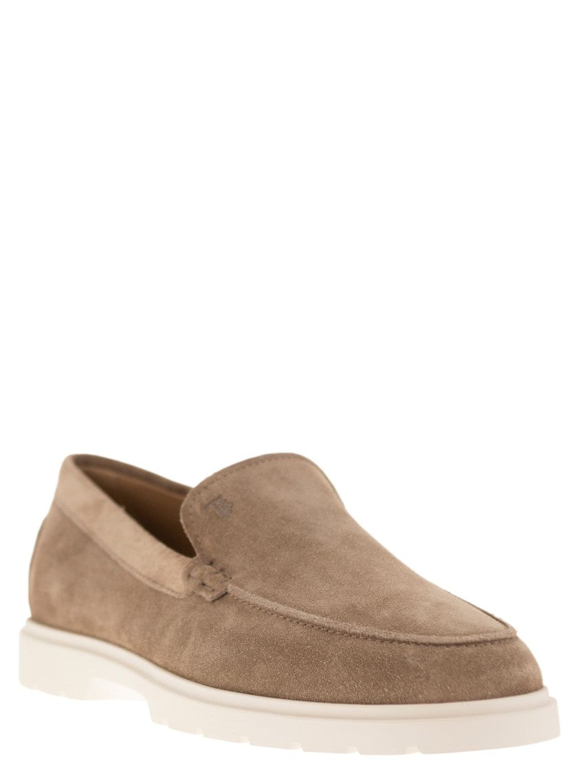 Tod's Brown Suede Slipper Moccasin With Embossed Monogram