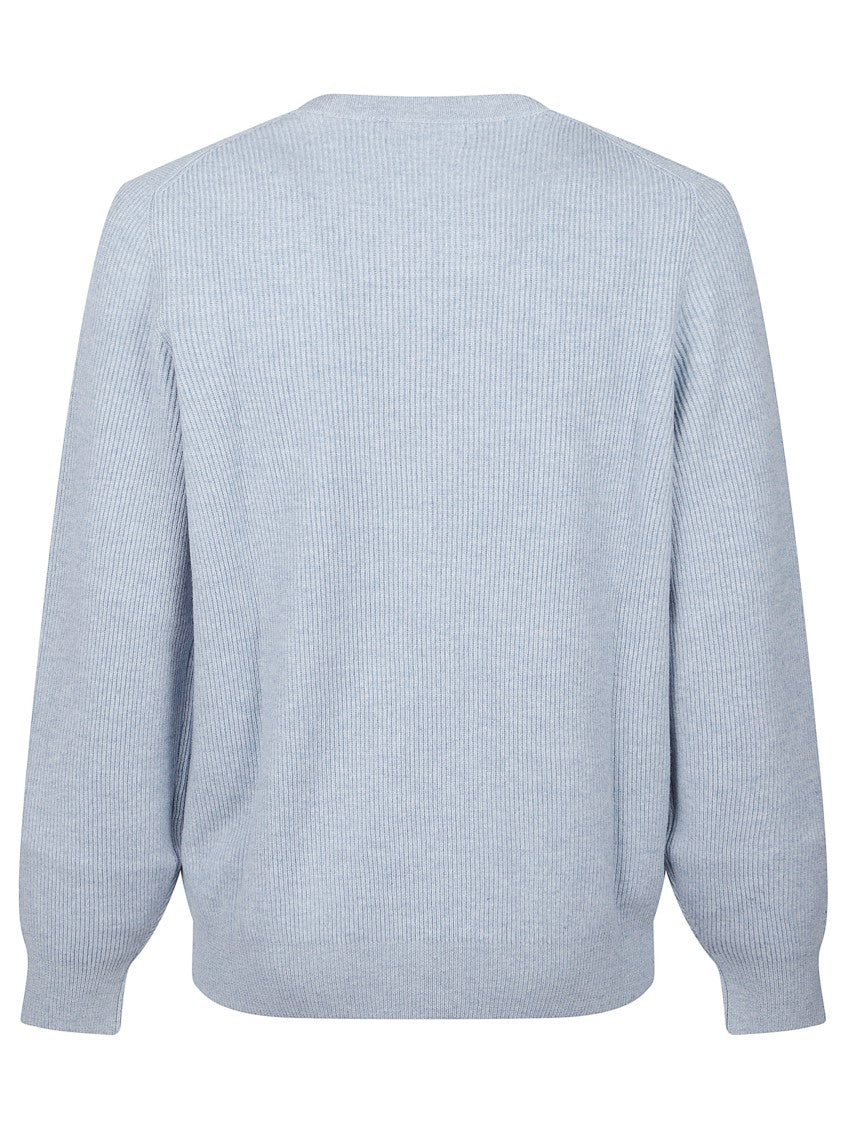 Brunello Cucinelli Ribbed Cashmere Knit Sweater With Classic Crew Neckline
