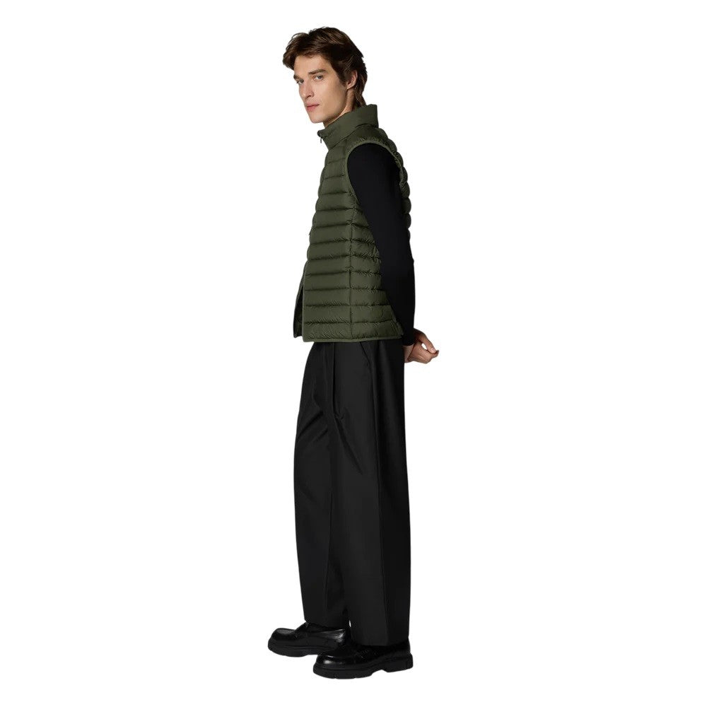 Save The Duck Quilted Green Vest With Stand-Up Collar And Layering Flexibility