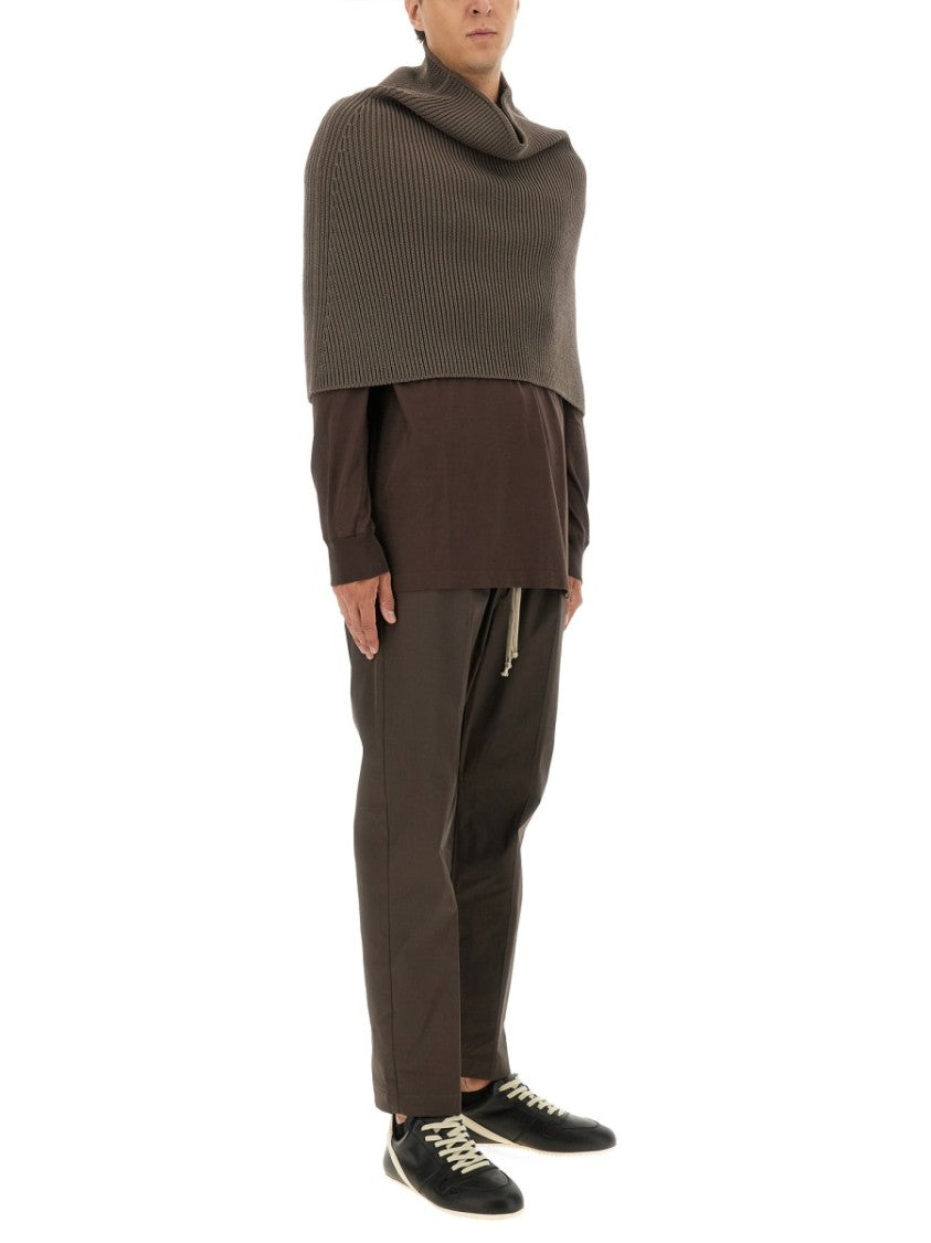 Rick Owens Ribbed Knitted Cape With Structured Collar