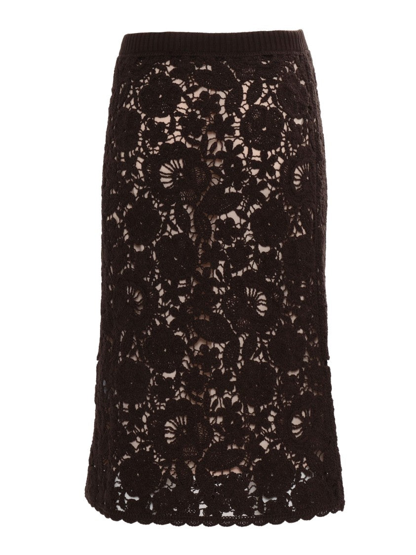 P.A.R.O.S.H. Floral Lace Fitted Skirt With Crochet Detailing
