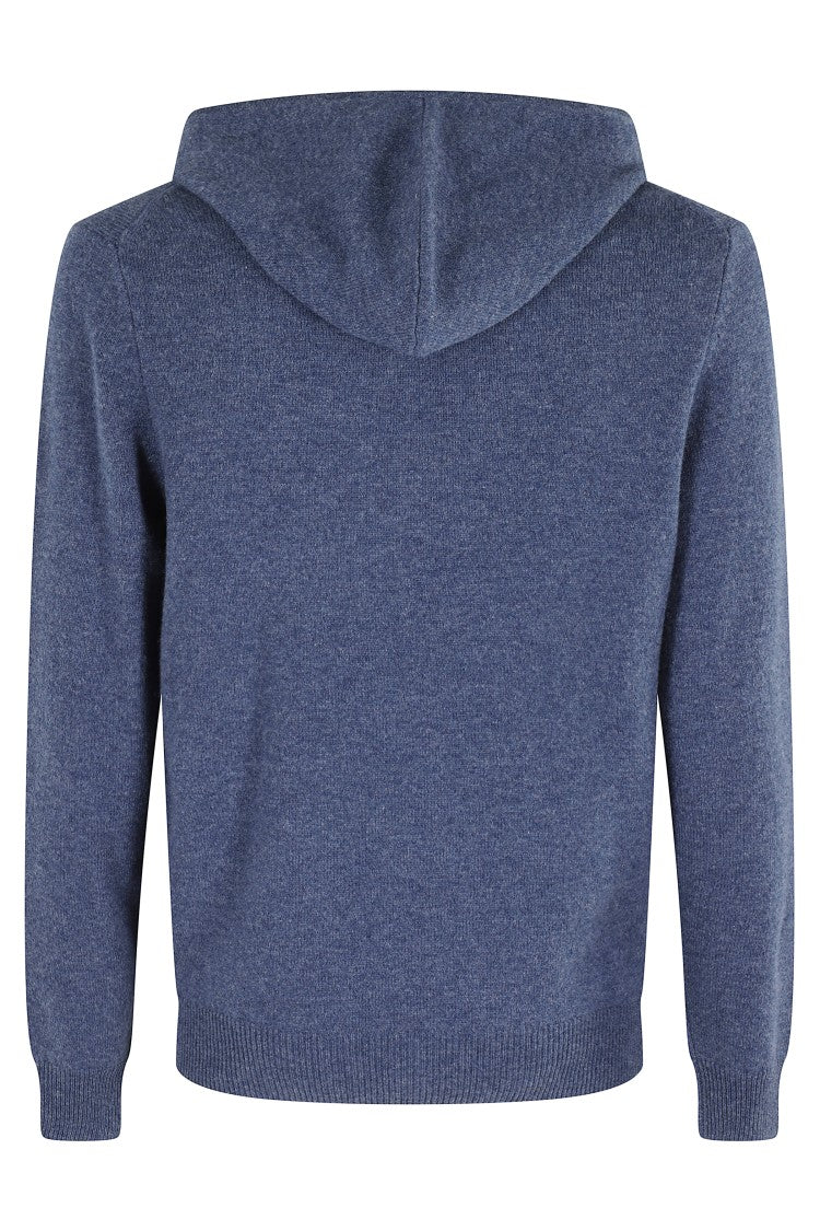Mc2 Saint Barth Hooded Knit Sweater In Denim Blue