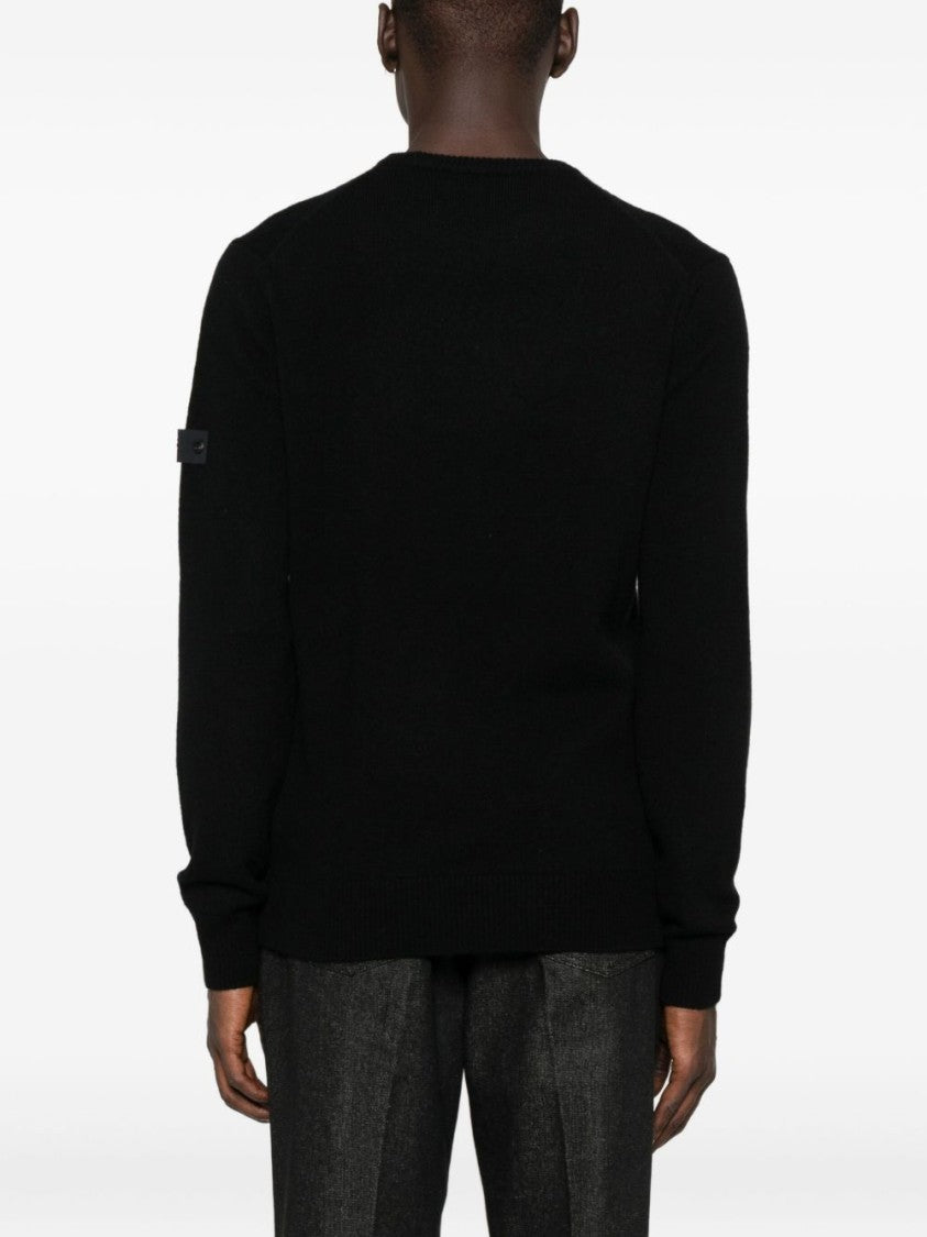 Peuterey Classic Black Crewneck Sweater With Ribbed Details