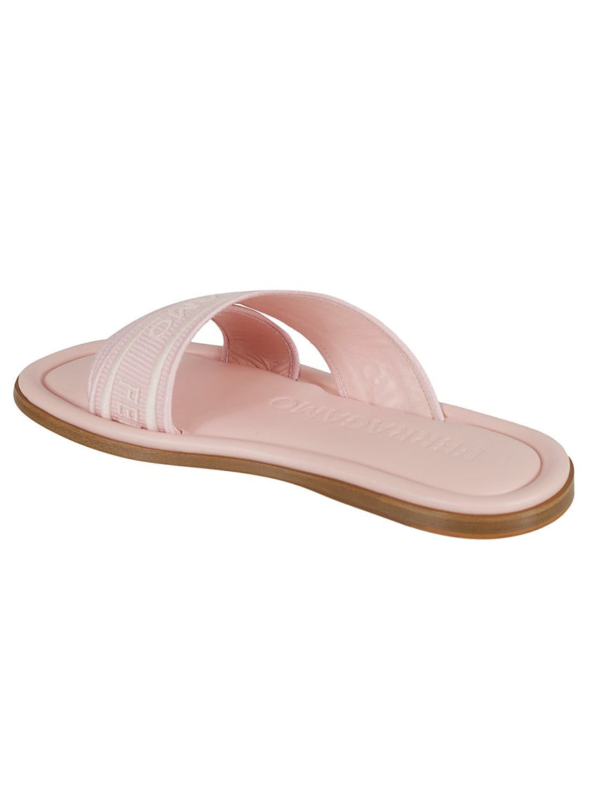Ferragamo Wide Crisscross Strap Pink Sandals