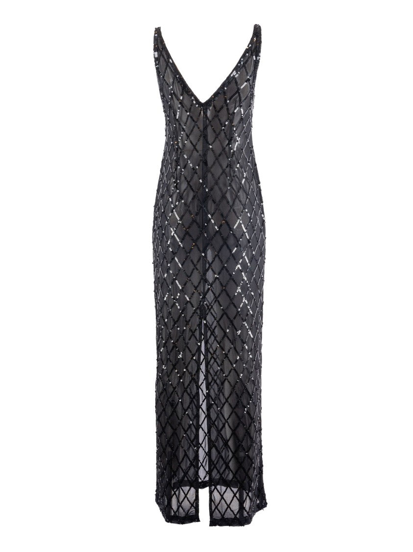 P.A.R.O.S.H. Sequined Black Evening Dress With Deep V-Neckline