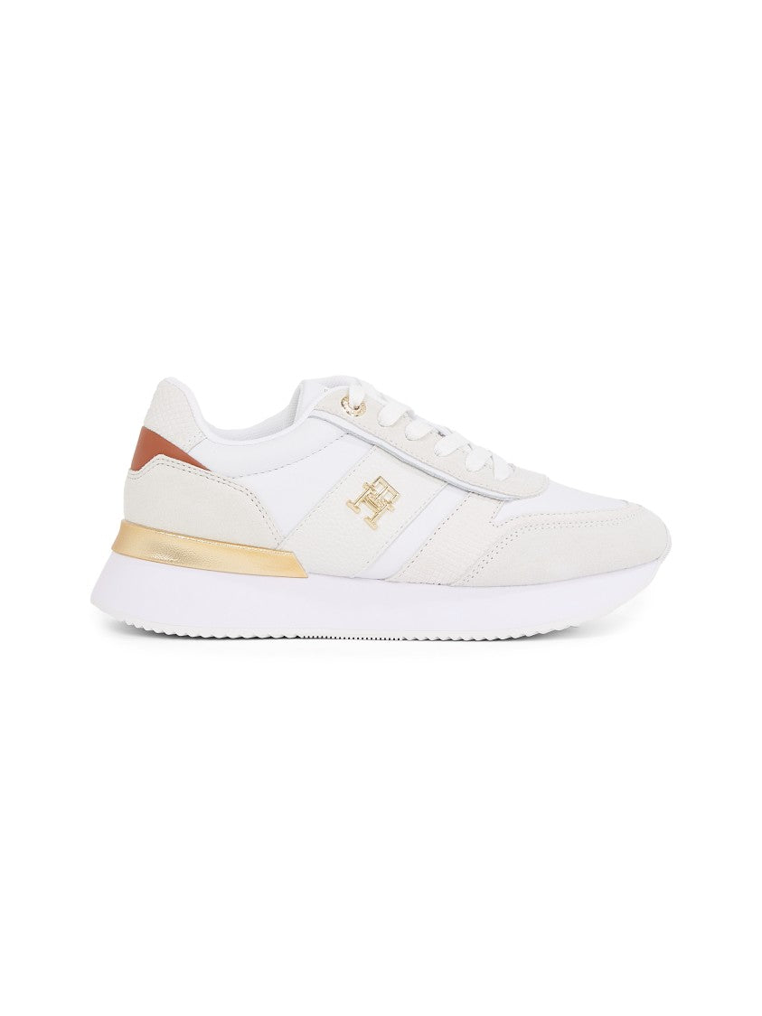 Tommy Hilfiger White Leather Sneakers With Suede Details And Gold Accents