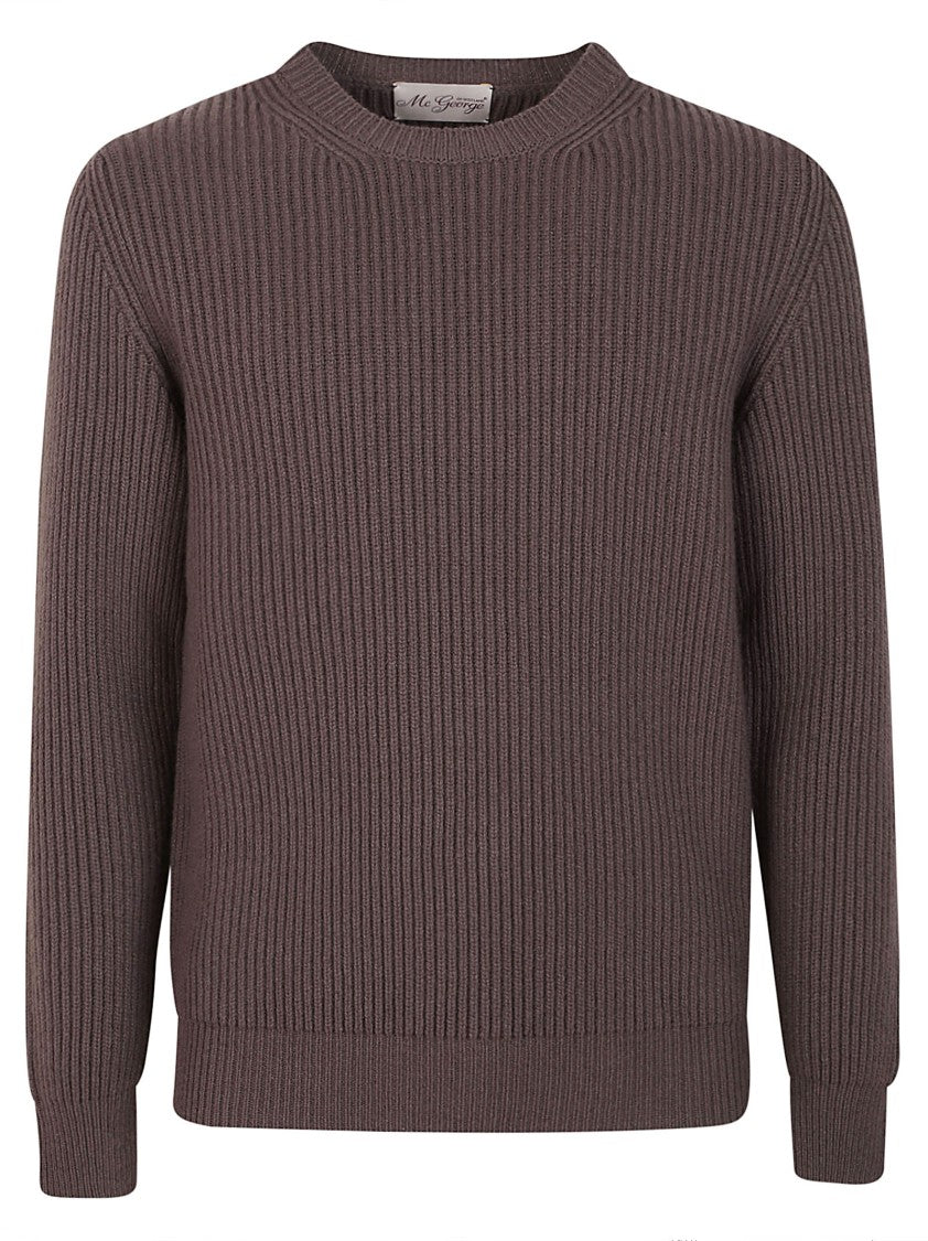 Mc George Textured Ribbed Wool Sweater With Classic Crew Neckline