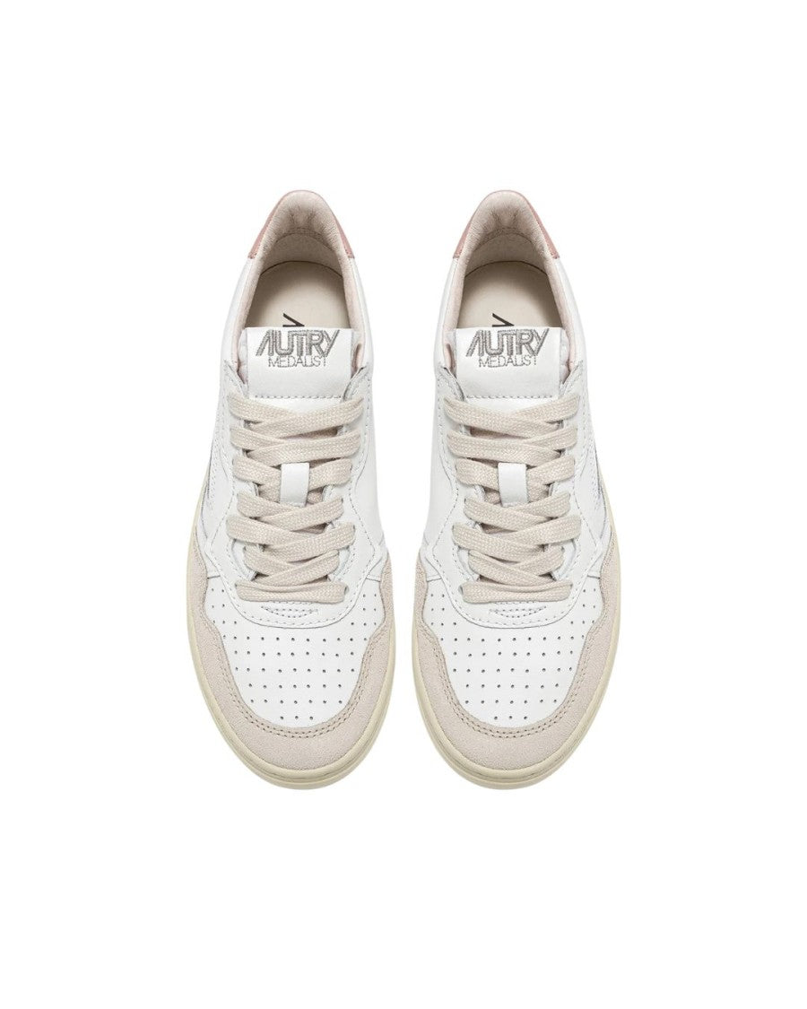 Autry White Leather And Powder Suede Sneakers With Perforated Design