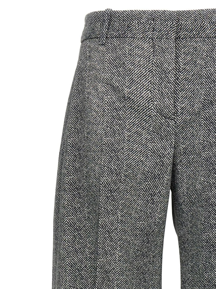 Ermanno Scervino High-Waisted Wide-Leg Trousers With Textured Herringbone Fabric