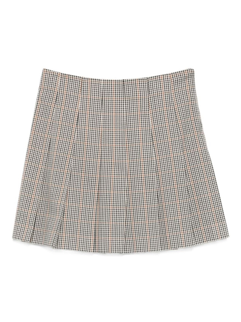 Msgm Pleated Checkered Skirt In Neutral Tones