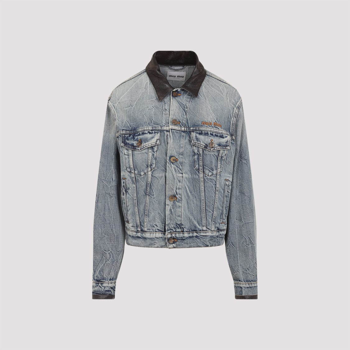 Miu Miu Cropped Denim Jacket With Distressed Finish