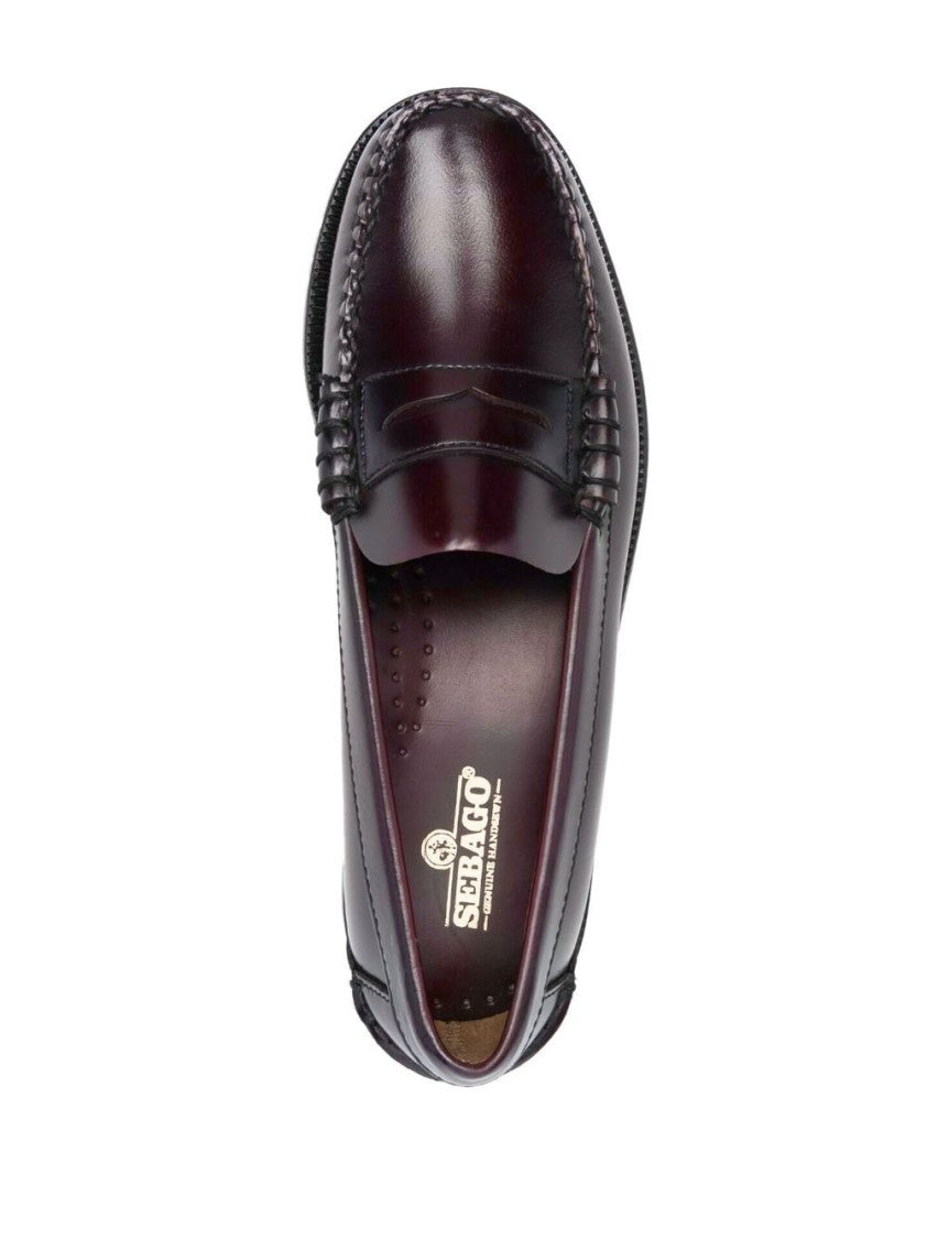 Sebago Polished Burgundy Leather Loafers With Penny Design