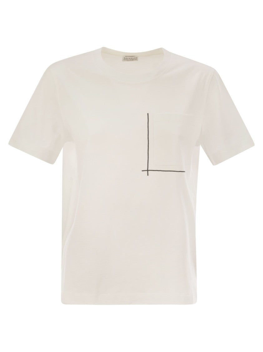 Brunello Cucinelli Cotton Jersey T-Shirt With Shiny Pocket Detail