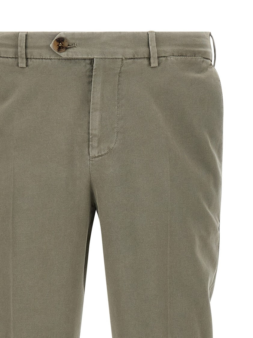 Brunello Cucinelli Garment-Dyed Cotton Trousers With Zip Closure