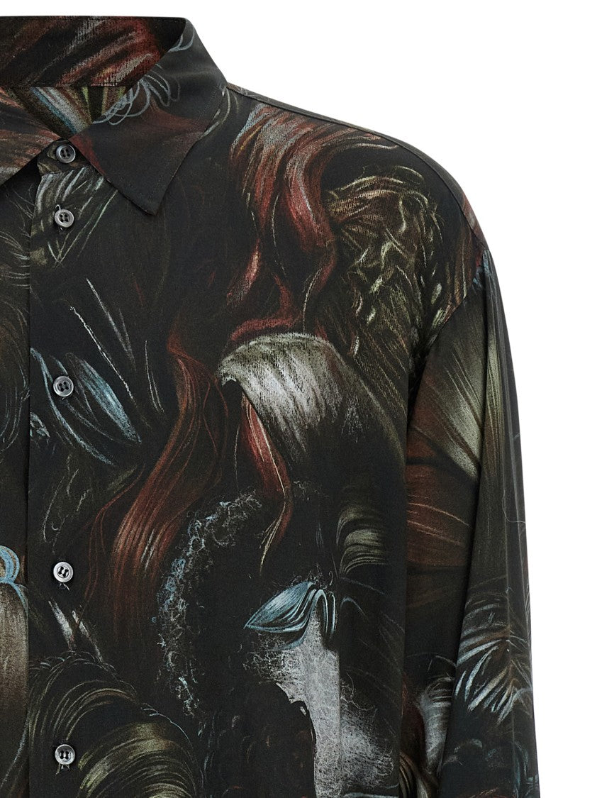 Magliano Wig Motif All-Over Print Shirt With Asymmetric Hem