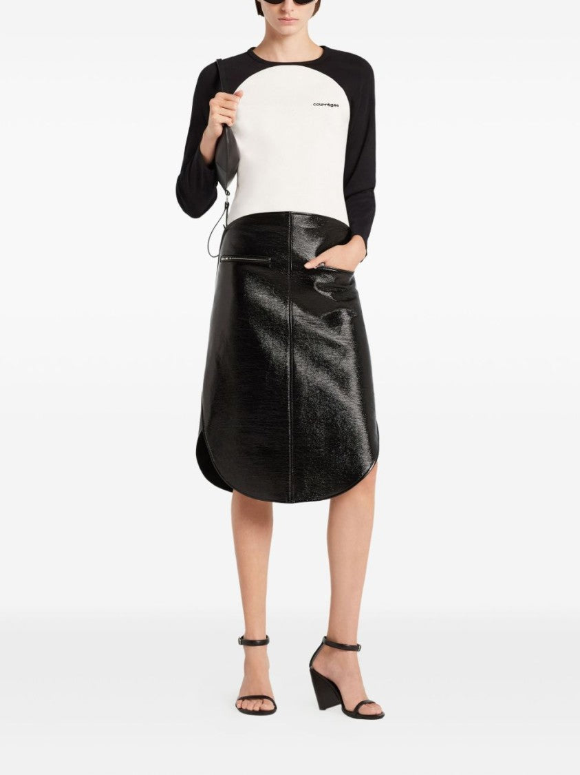 Courrèges Long-Sleeved Contrast T-Shirt With Rounded Hem And Logo Print