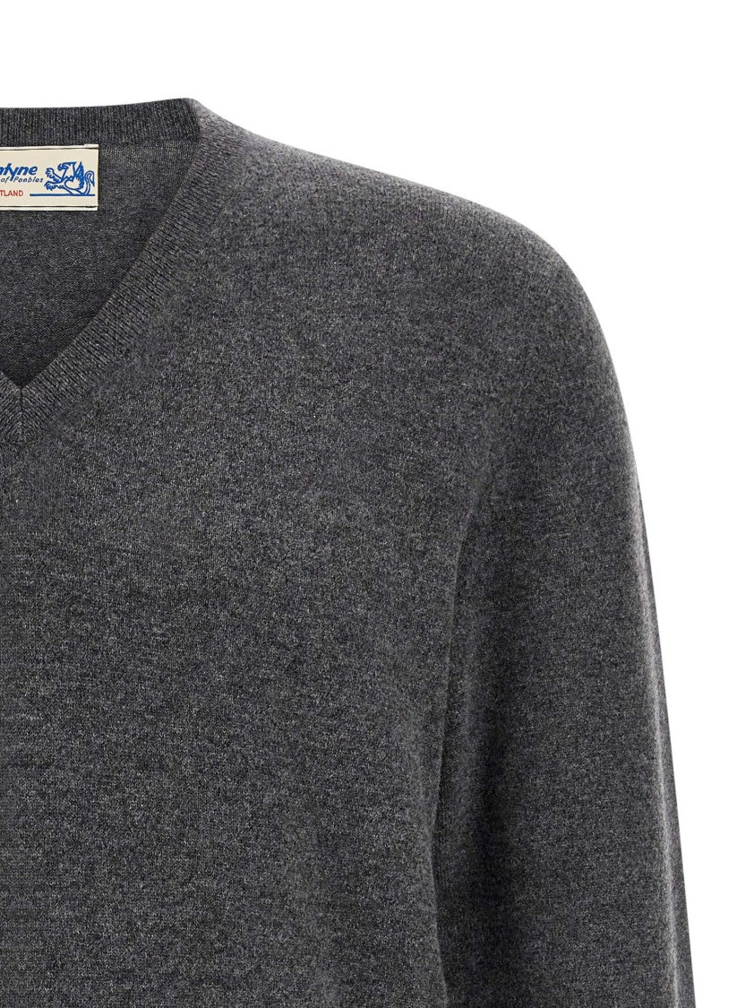 Ballantyne V-Neck Cashmere Sweater With Cuffed Sleeves