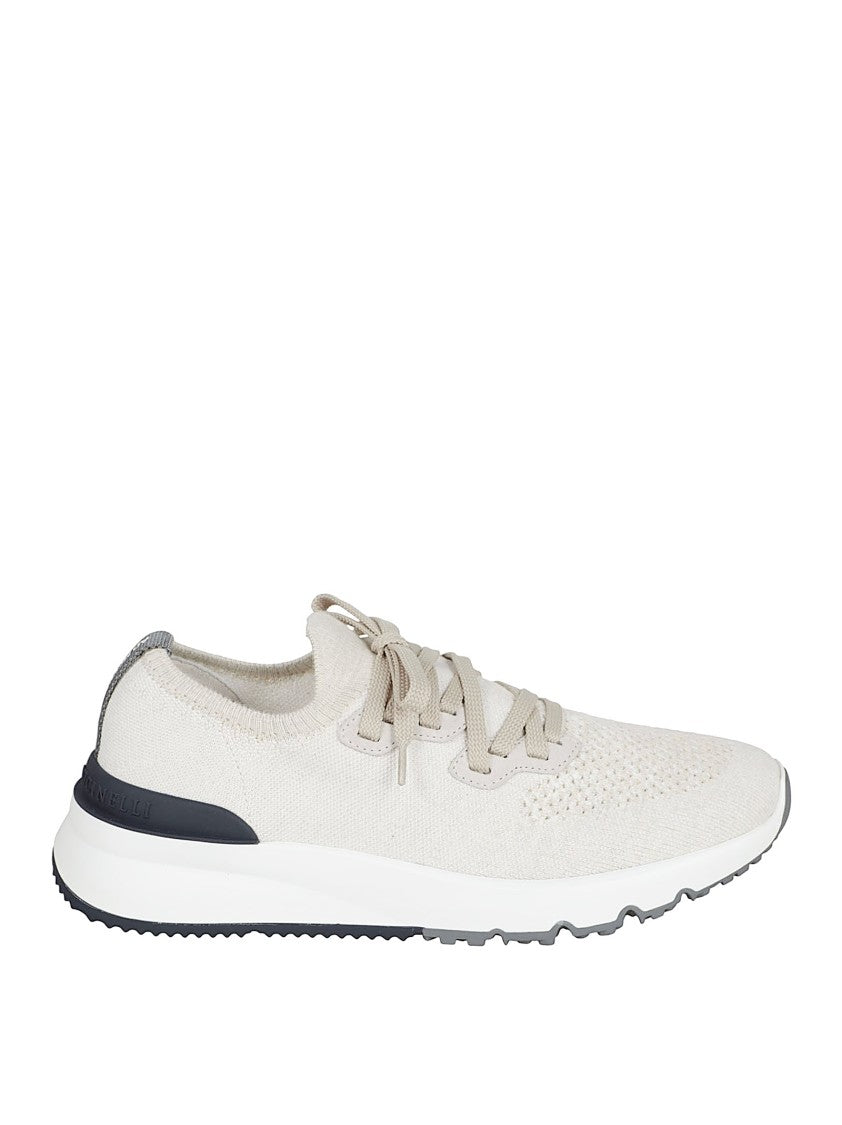 Brunello Cucinelli Cotton Blend Sneakers With Logo Print And Pull-Tab