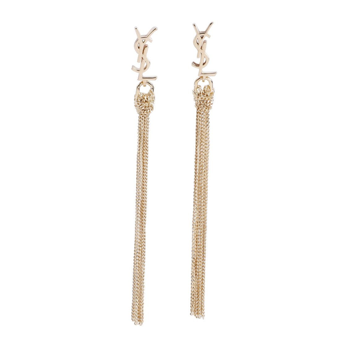 Saint Laurent Gold Brass Pompons Chains Earrings