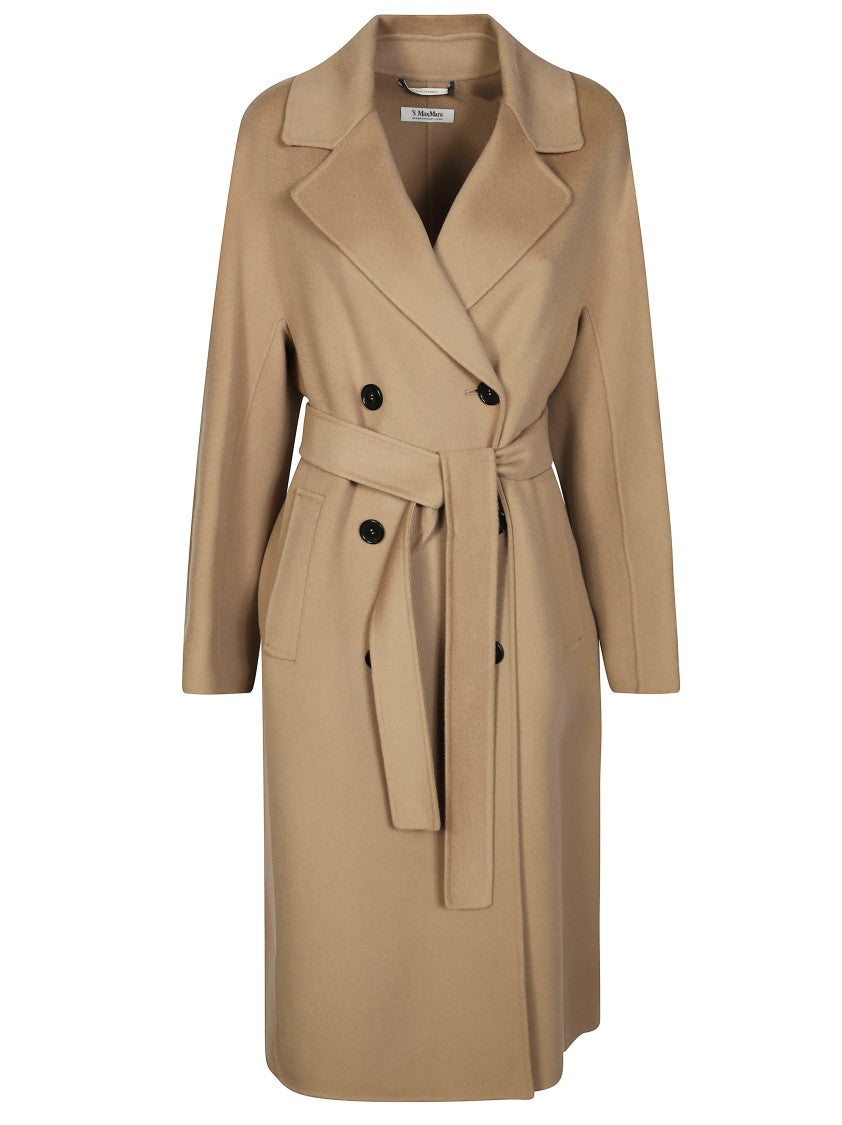Max Mara Double-Breasted Wool Coat With Wide Lapel And Belt