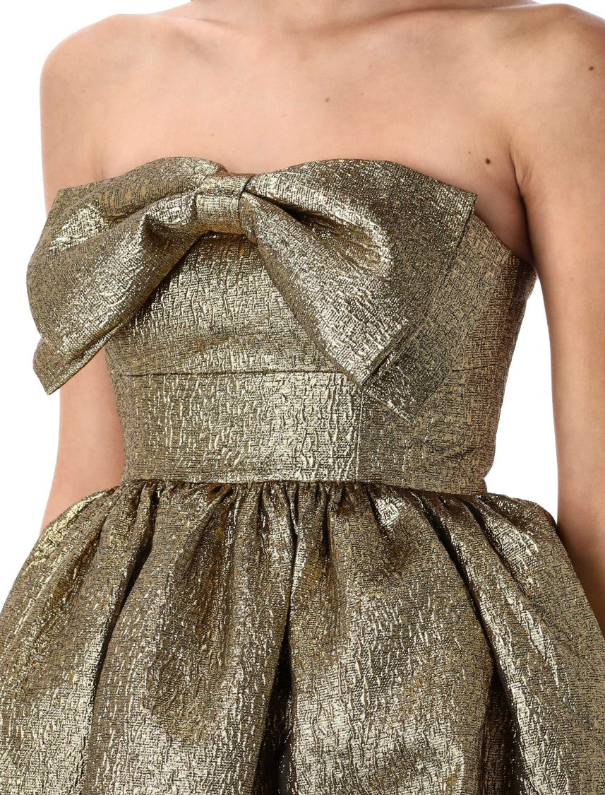 Self-Portrait Mini Dress Bow Gold