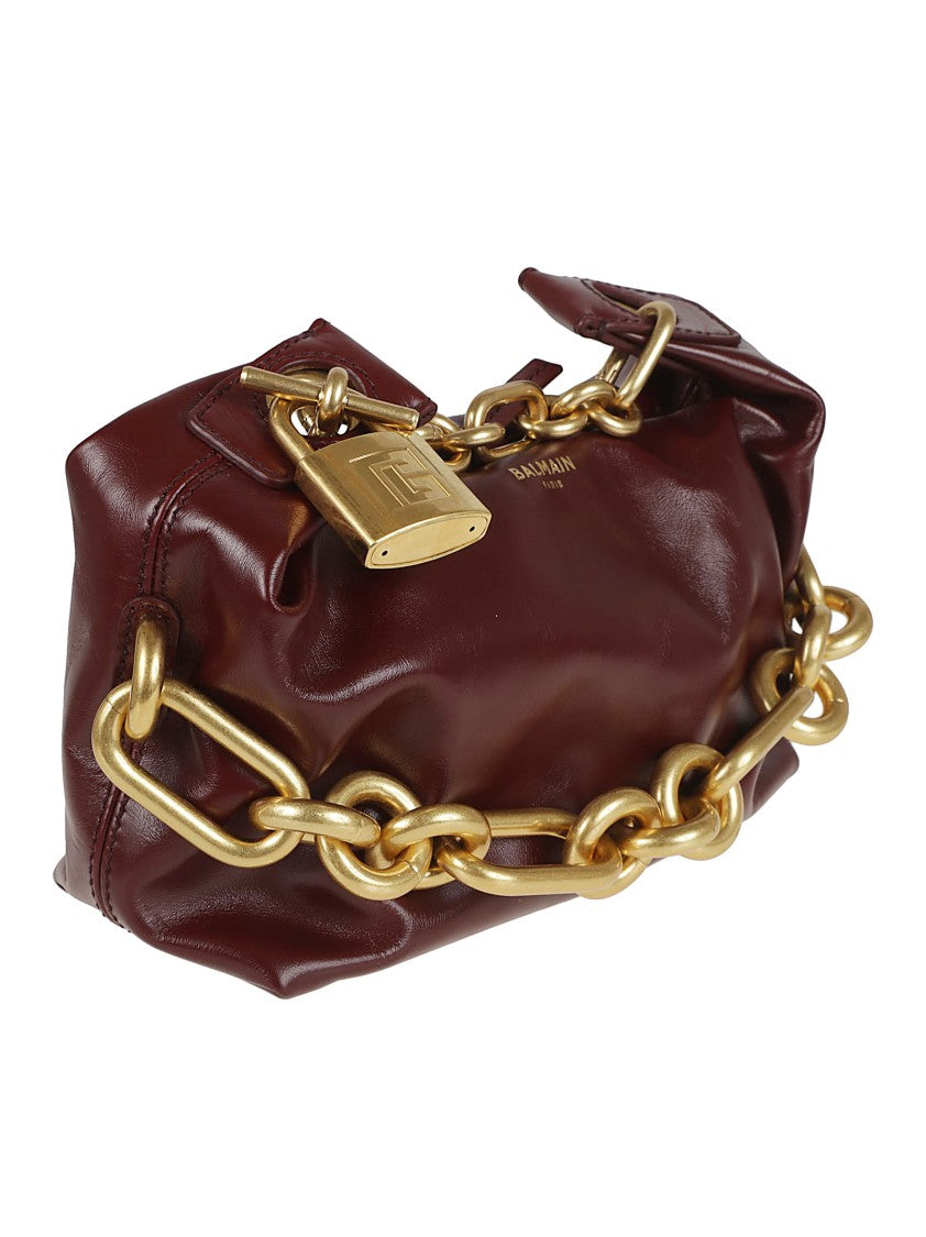 Balmain Red Calfskin Mini Sync Bag With Double Chain Handle