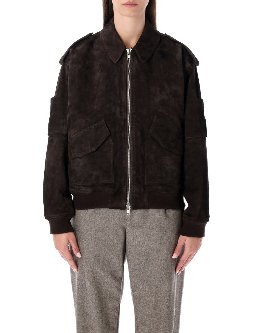 Sword Suede Bomber Jacket With Structured Silhouette