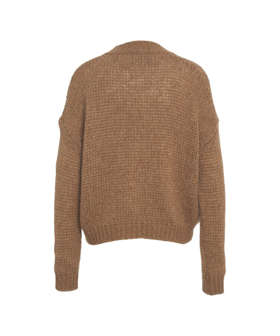 Roberto Collina V-Neck Brown Knit Cardigan With Button Closure And Ribbed Hems