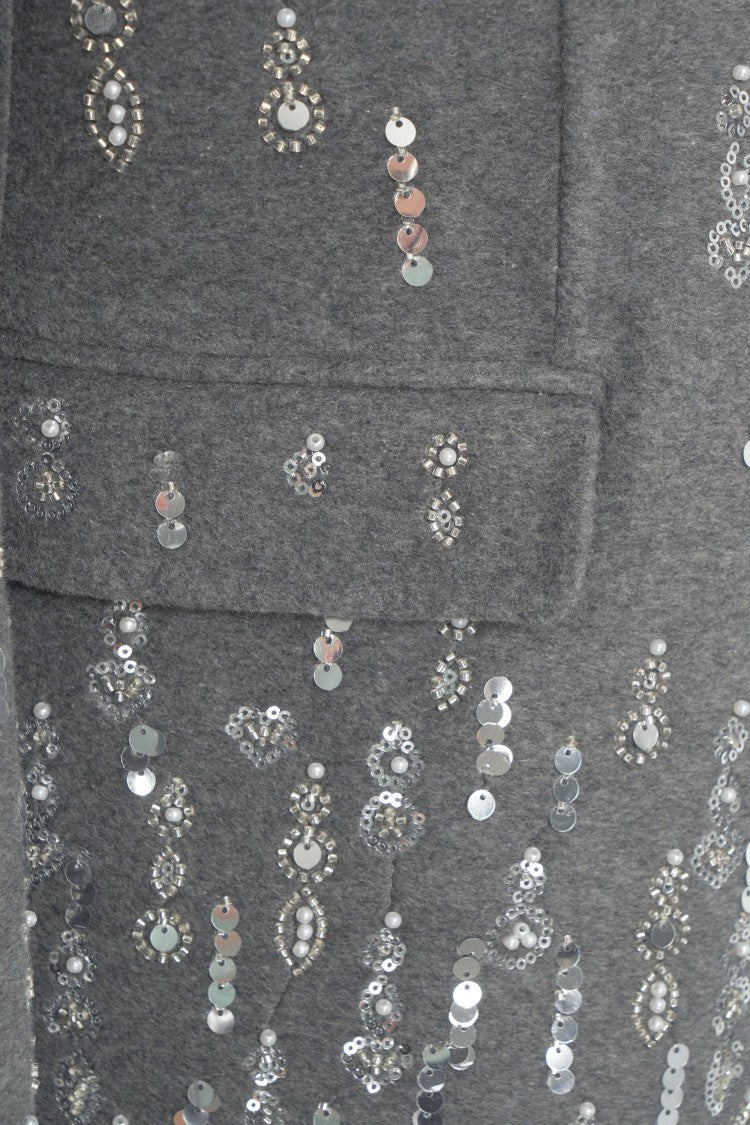 Solotre Sequin-Embellished Gray Blazer With Classic Notch Collar