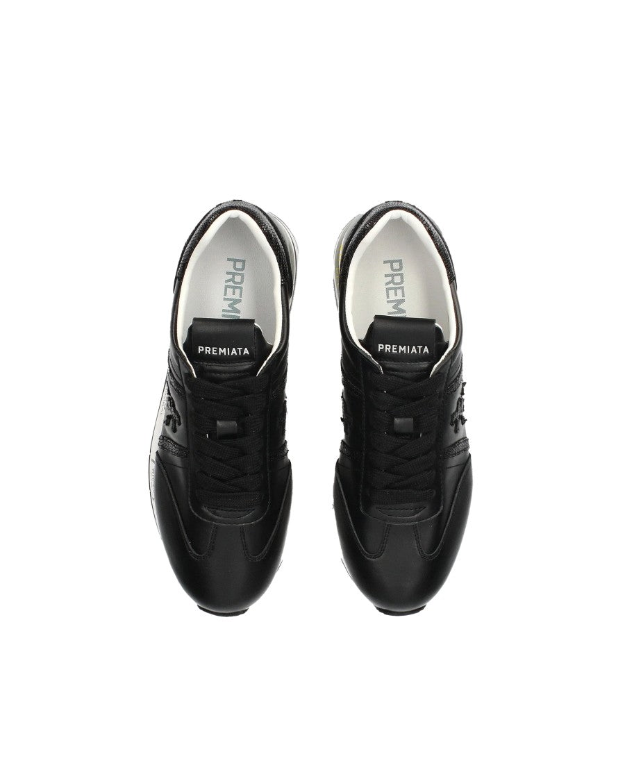 Premiata Black Leather Sneakers With Suede Accents And Bold Platform