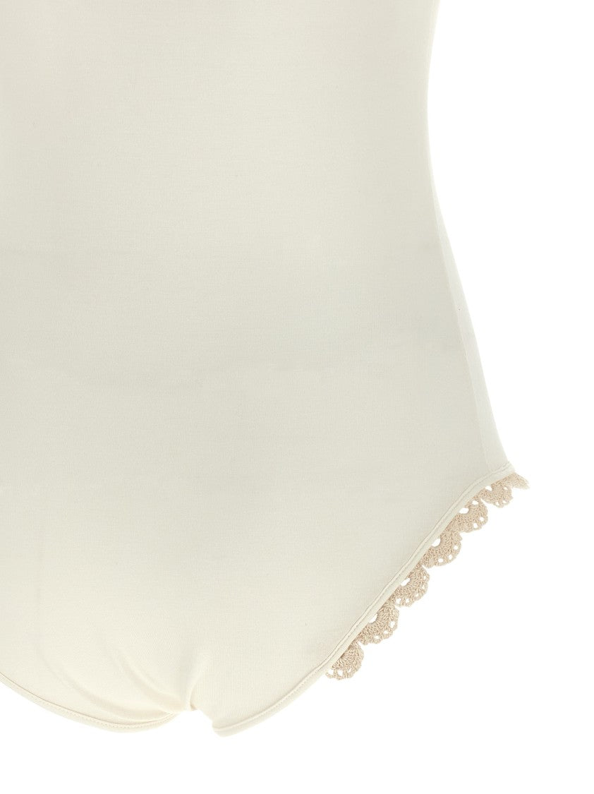 Magda Butrym 01' Viscose Polo-Style Bodysuit With Handmade Crochet Lace