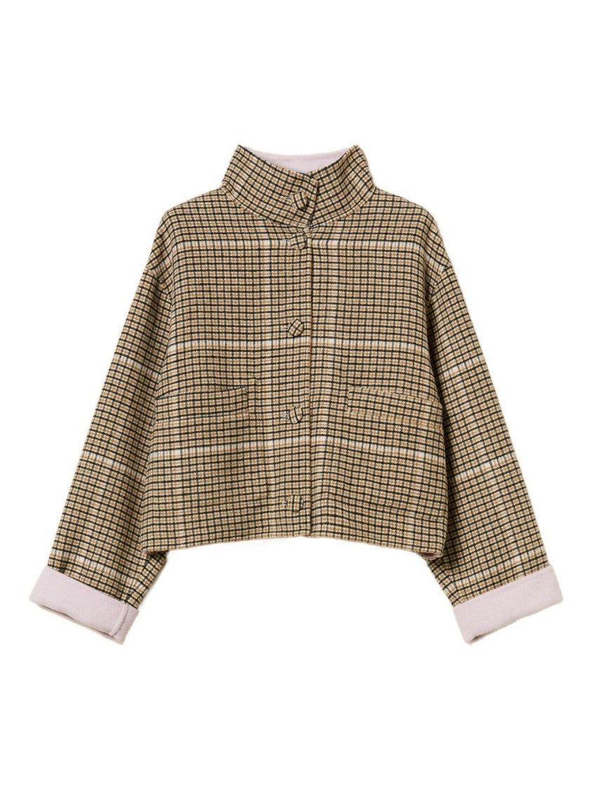 Twin-Set Boxy Cropped Jacket With Checked Pattern