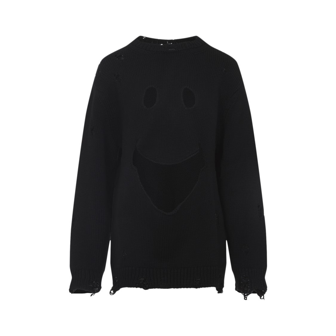 Moschino Distressed Black Virgin Wool Sweater