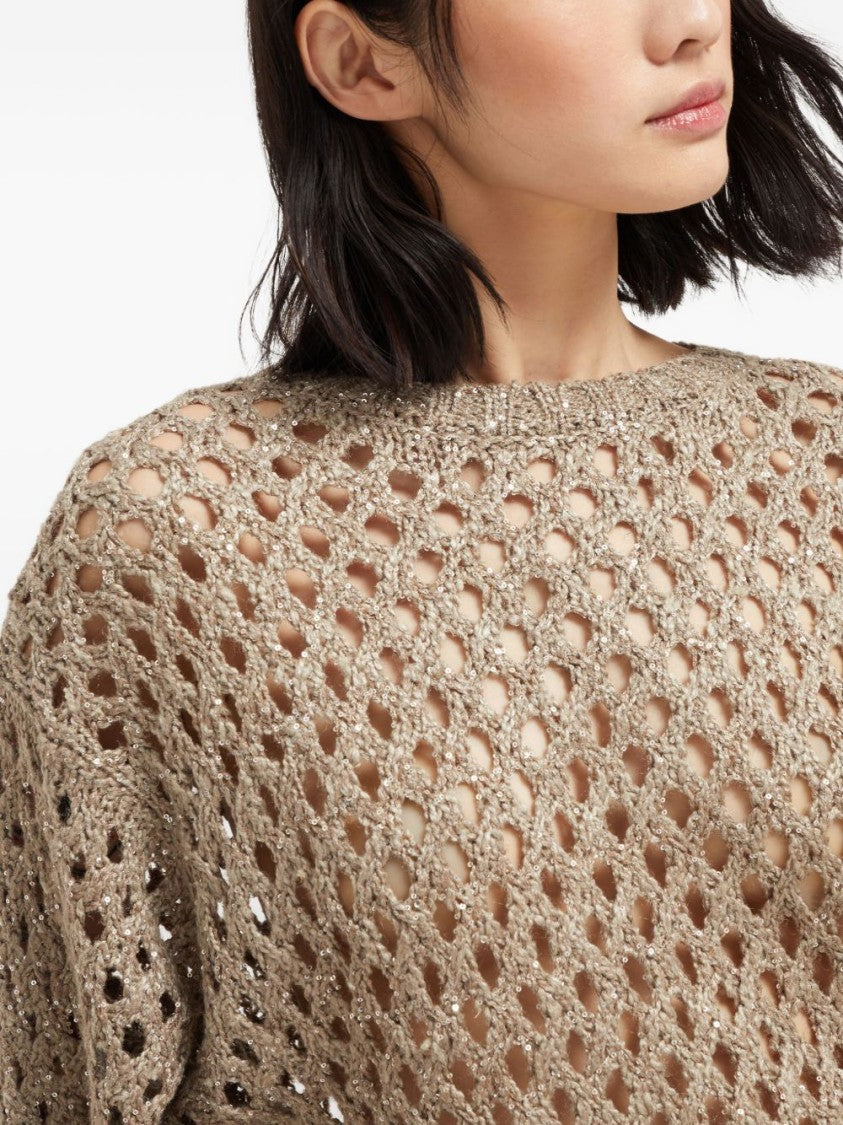 Brunello Cucinelli Open-Knit Cropped Sweater With Boxy Silhouette