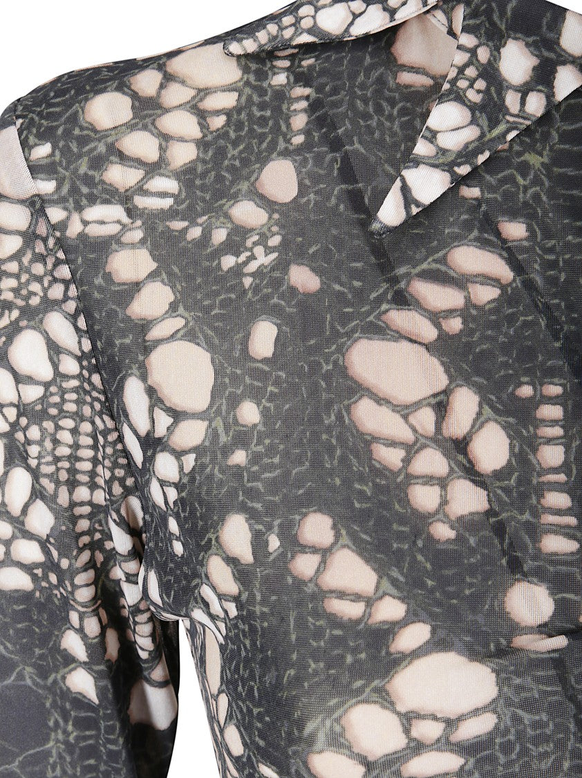 Avavav Six-Point Collar Stretch Fabric Top With Unique Pattern