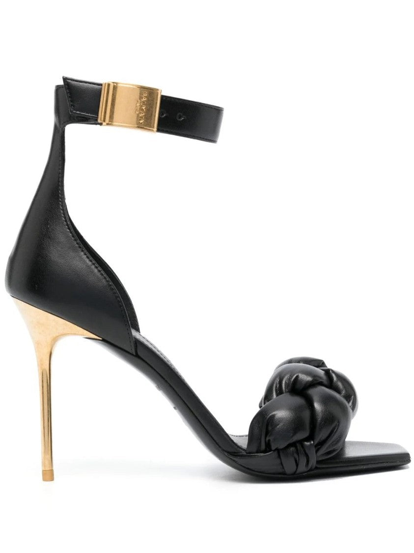 Balmain Uma-Braided Black High-Heeled Sandals