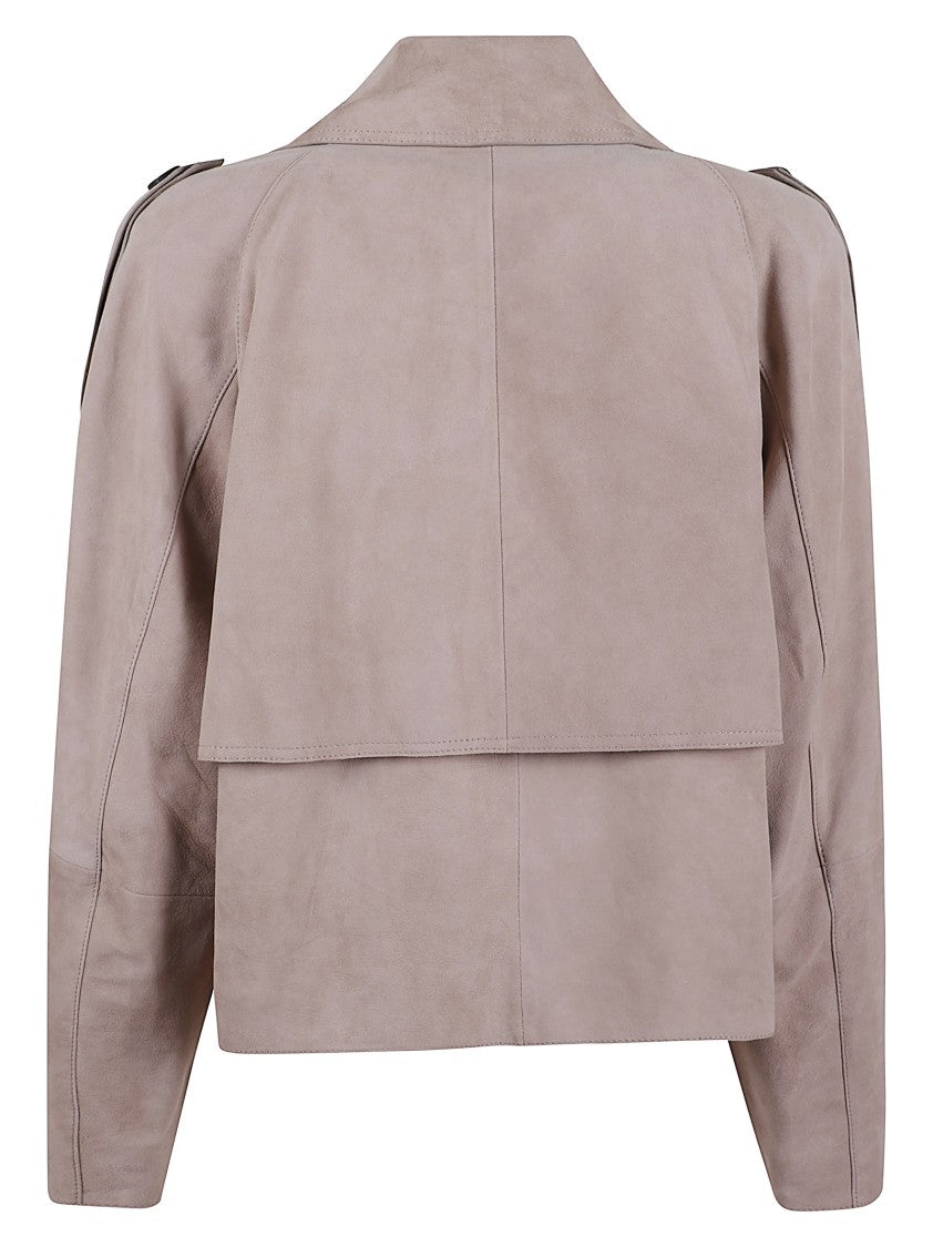 Max Mara Double-Breasted Leather Jacket With Layered Back Design