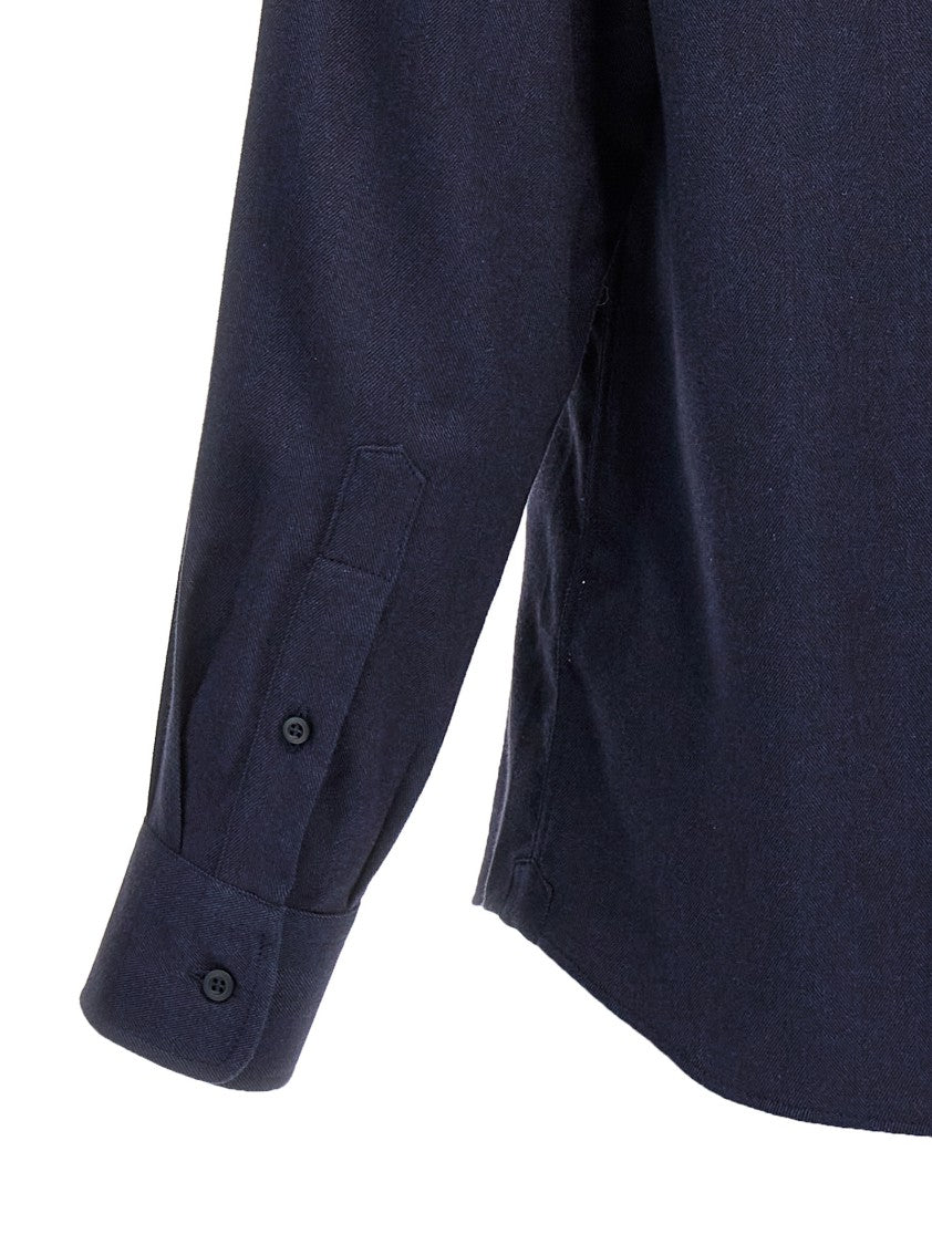 Brunello Cucinelli Herringbone Patterned Cotton-Blend Flannel Shirt