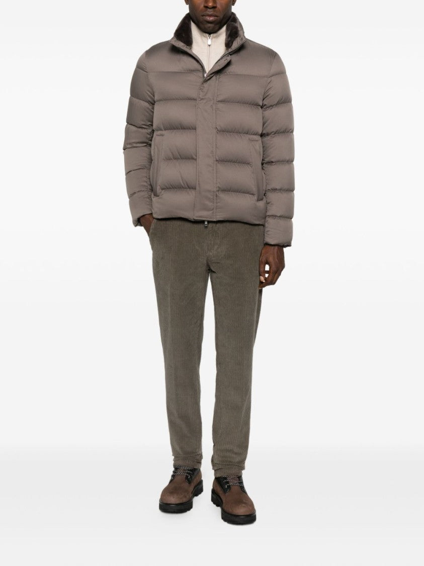 Herno Padded Gray Quilted Jacket With High Collar