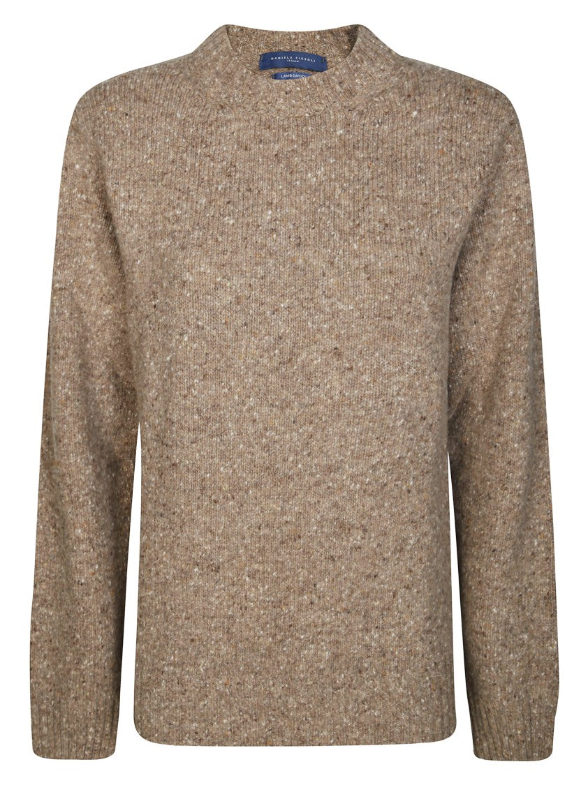 Daniele Fiesoli Speckled Brown Knitted Sweater With Classic Crew Neckline