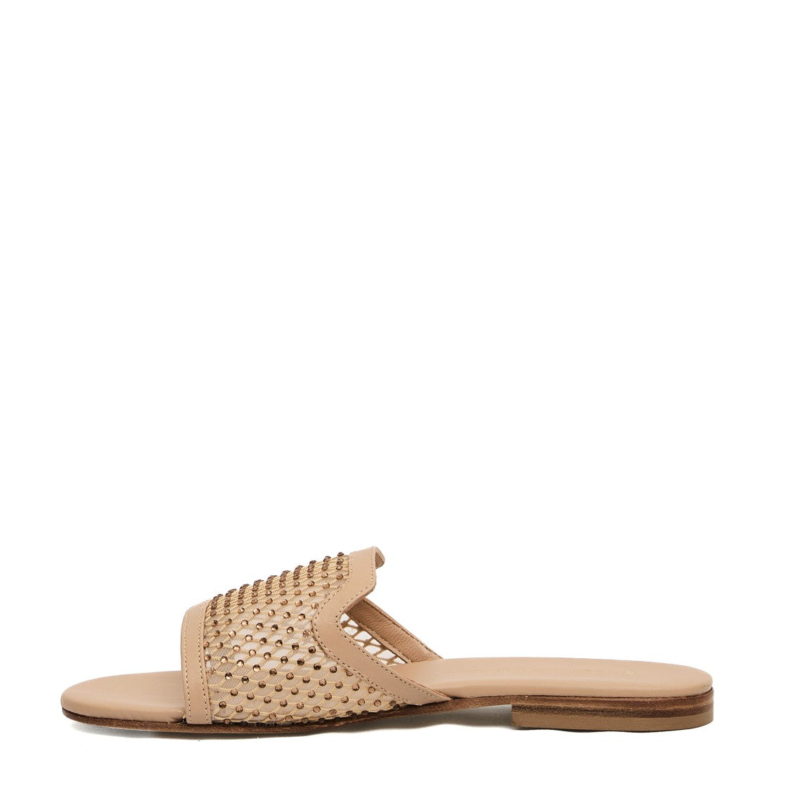 Paola Fiorenza Beige Leather Slipper And Rhinestones