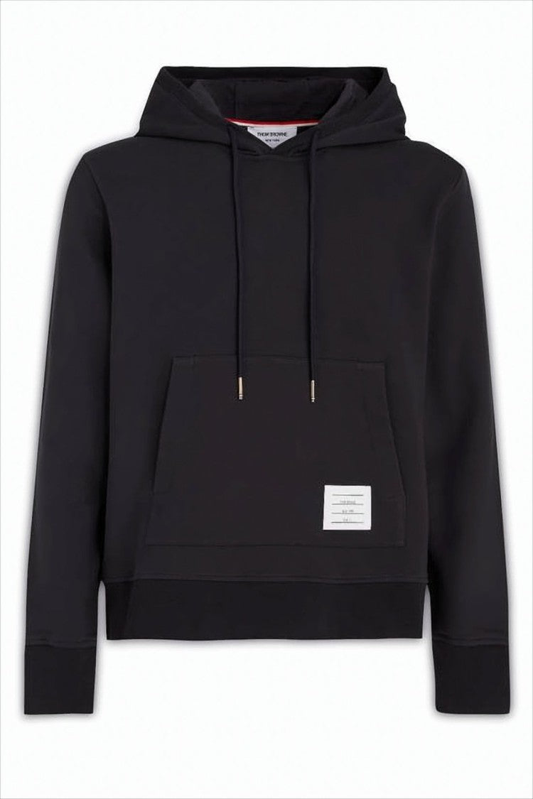 Thom Browne Cropped Black Hoodie With Floral Embroidery And Kangaroo Pocket
