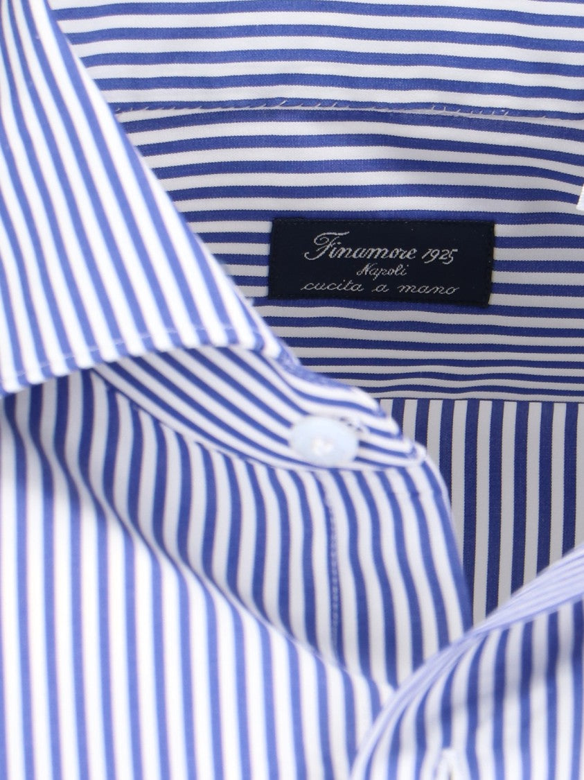Finamore Blue Cotton Striped 1925 Button-Up Shirt