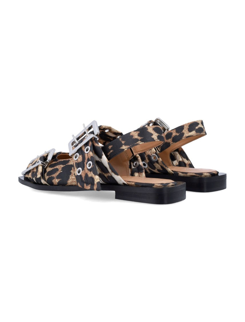 Ganni Leopard Feminie Buckle Ballerina