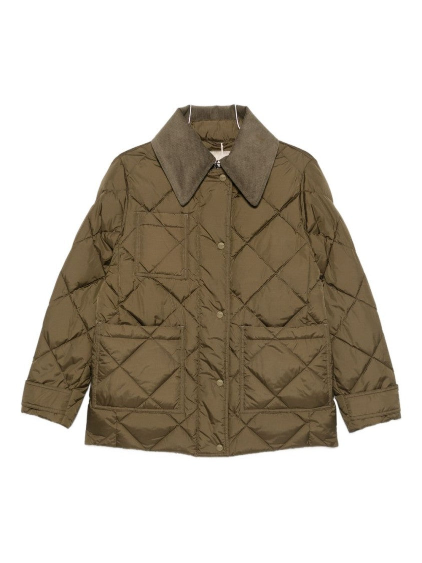 Herno Green Quilted Jacket With Corduroy Collar