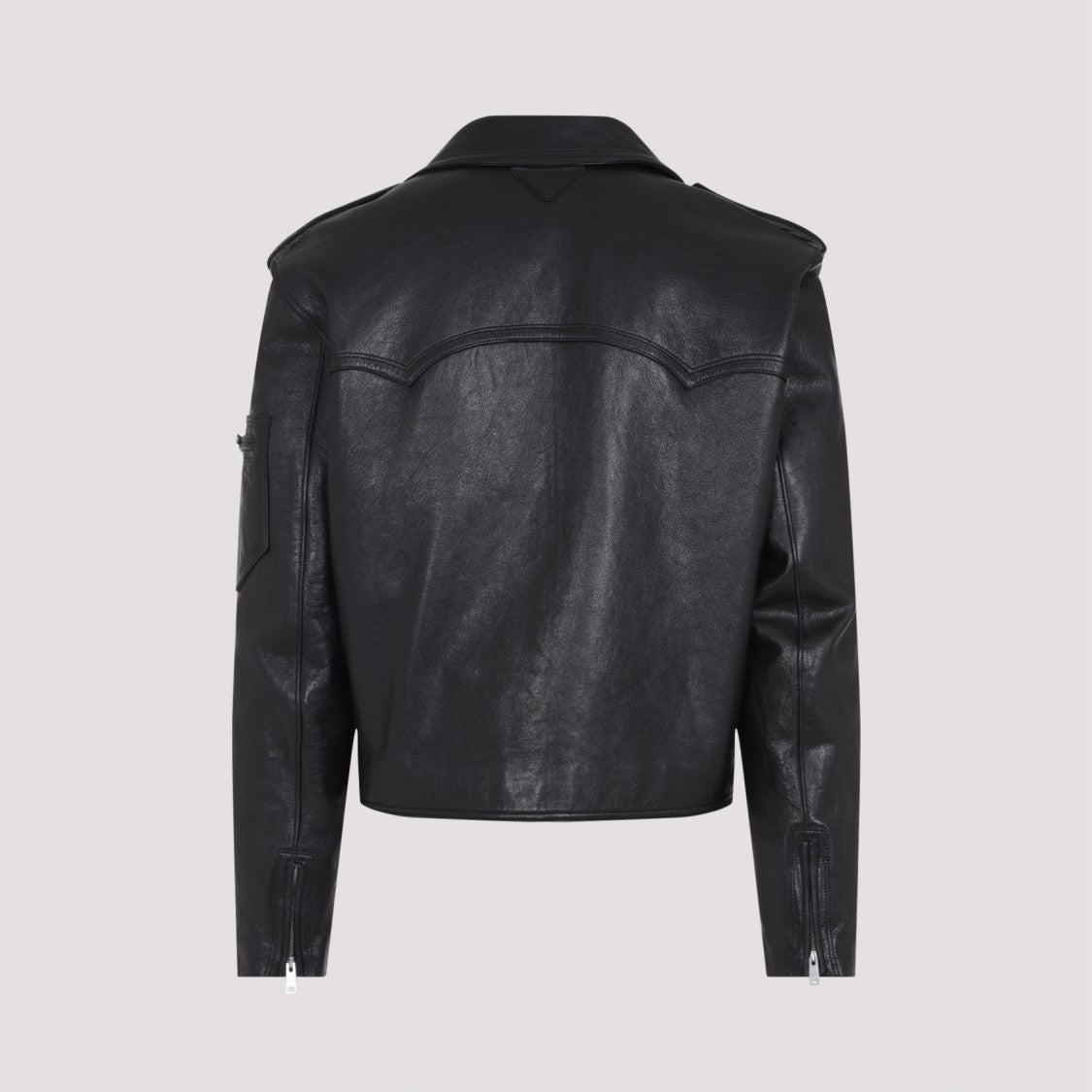 Prada Cropped Black Biker Jacket In Premium Goat Leather