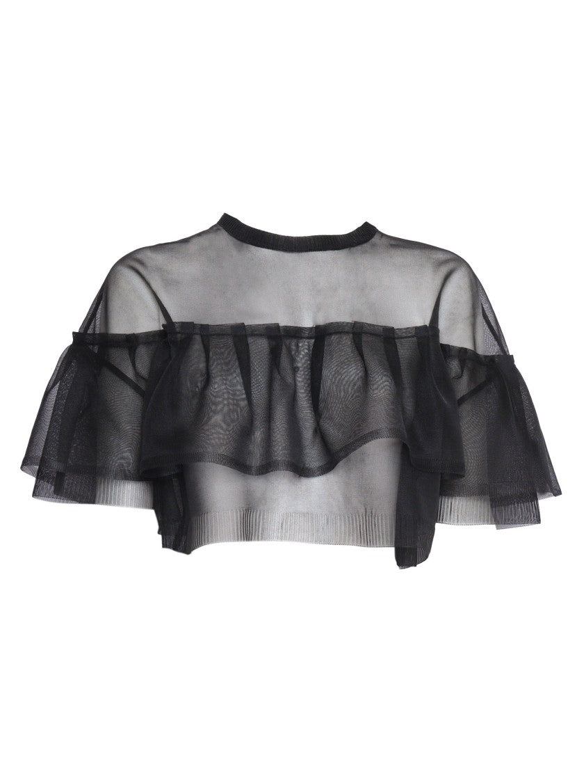 Philosophy Di Lorenzo Serafini Sheer Black Top With Ruffle Detail